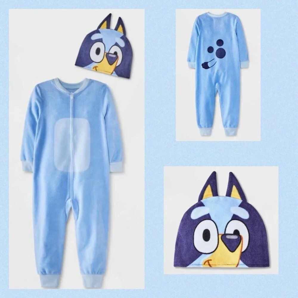Toddler Unisex Bluey Blanket Sleeper Footed Pajamas with Hat 18 Months